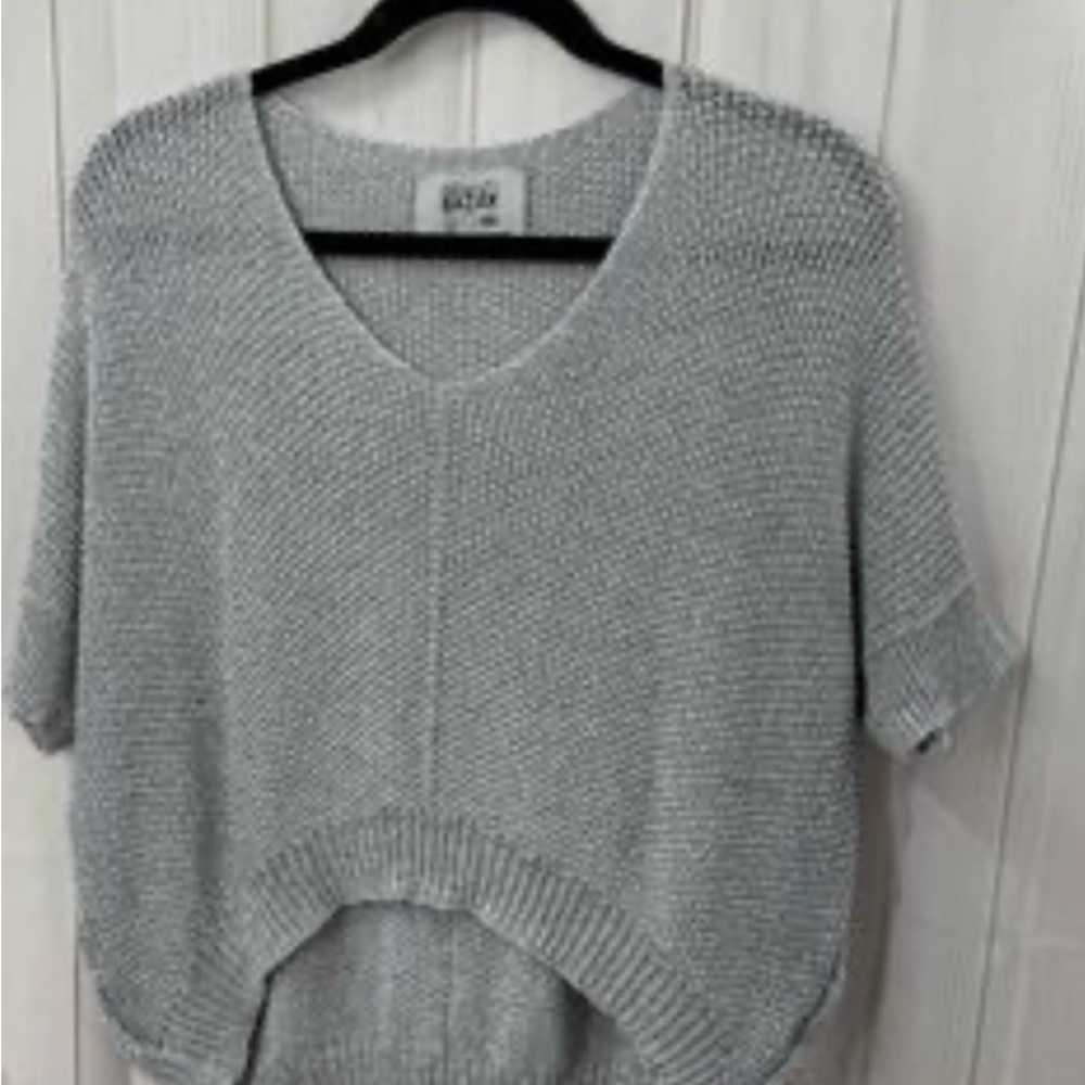 Light Gray Knit V-Neck Short Sleeve Sweater Brand Bazar